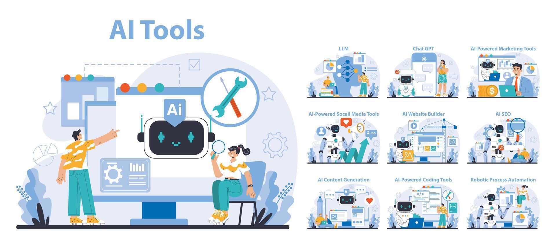 ai outils ensemble. plat vecteur illustration.