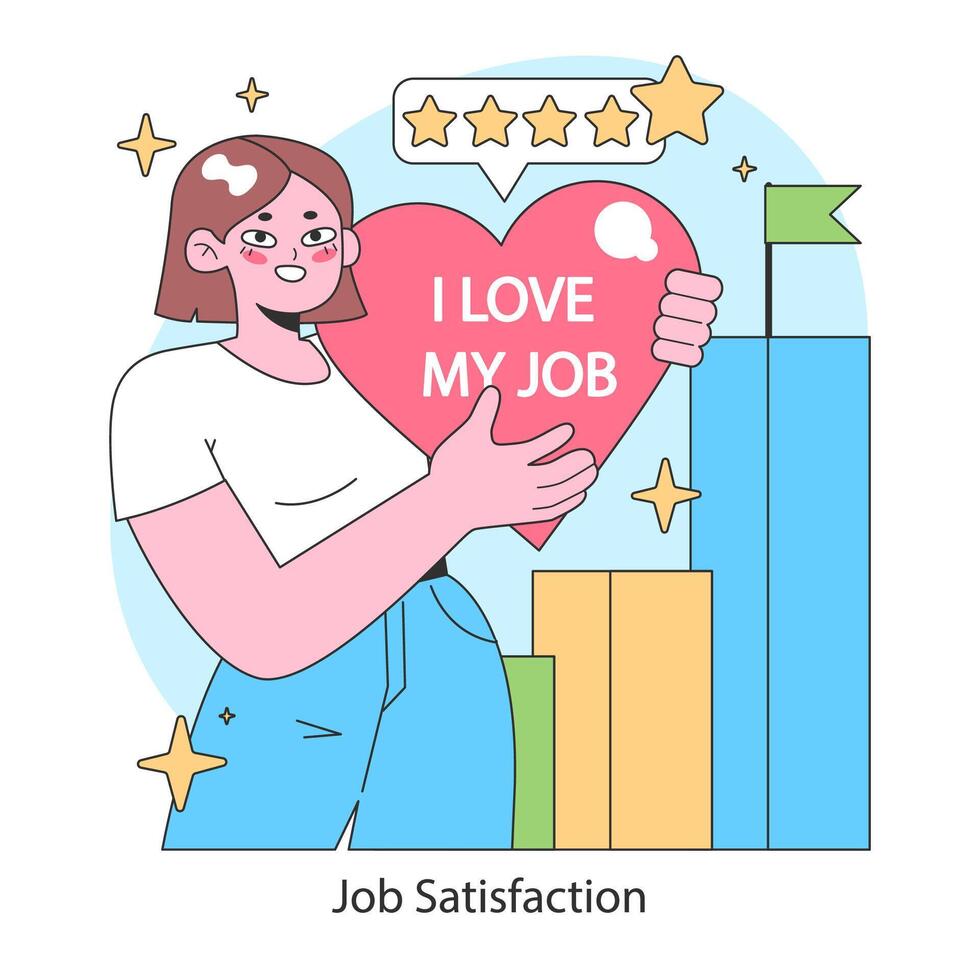 emploi satisfaction. femelle affaires personnage en portant une cœur l'amour mon emploi. vecteur