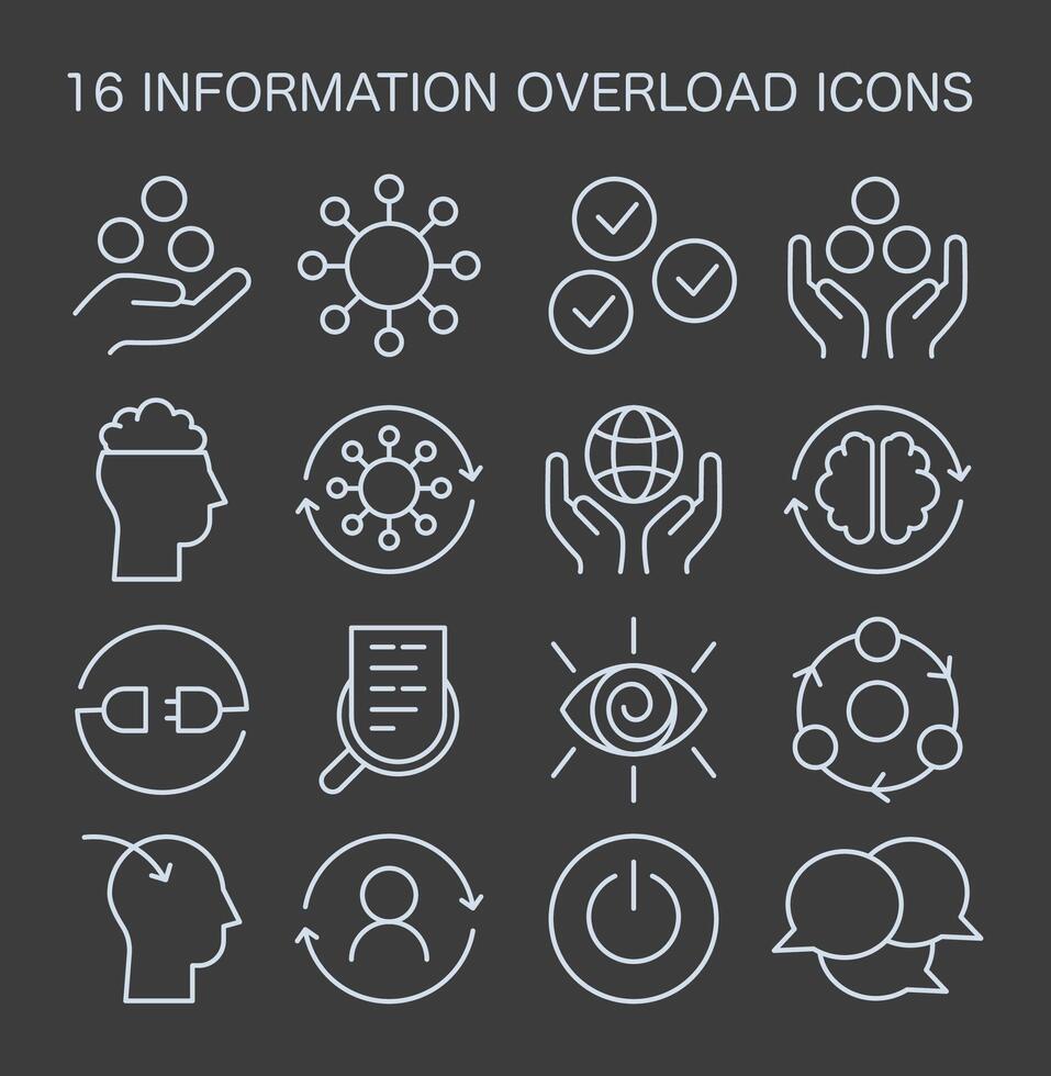 information surcharge Icônes ensemble. plat vecteur illustration