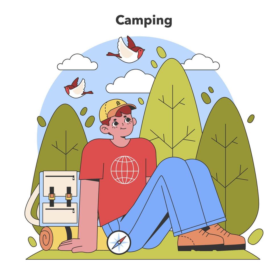 serein camping s'échapper. plat vecteur illustration