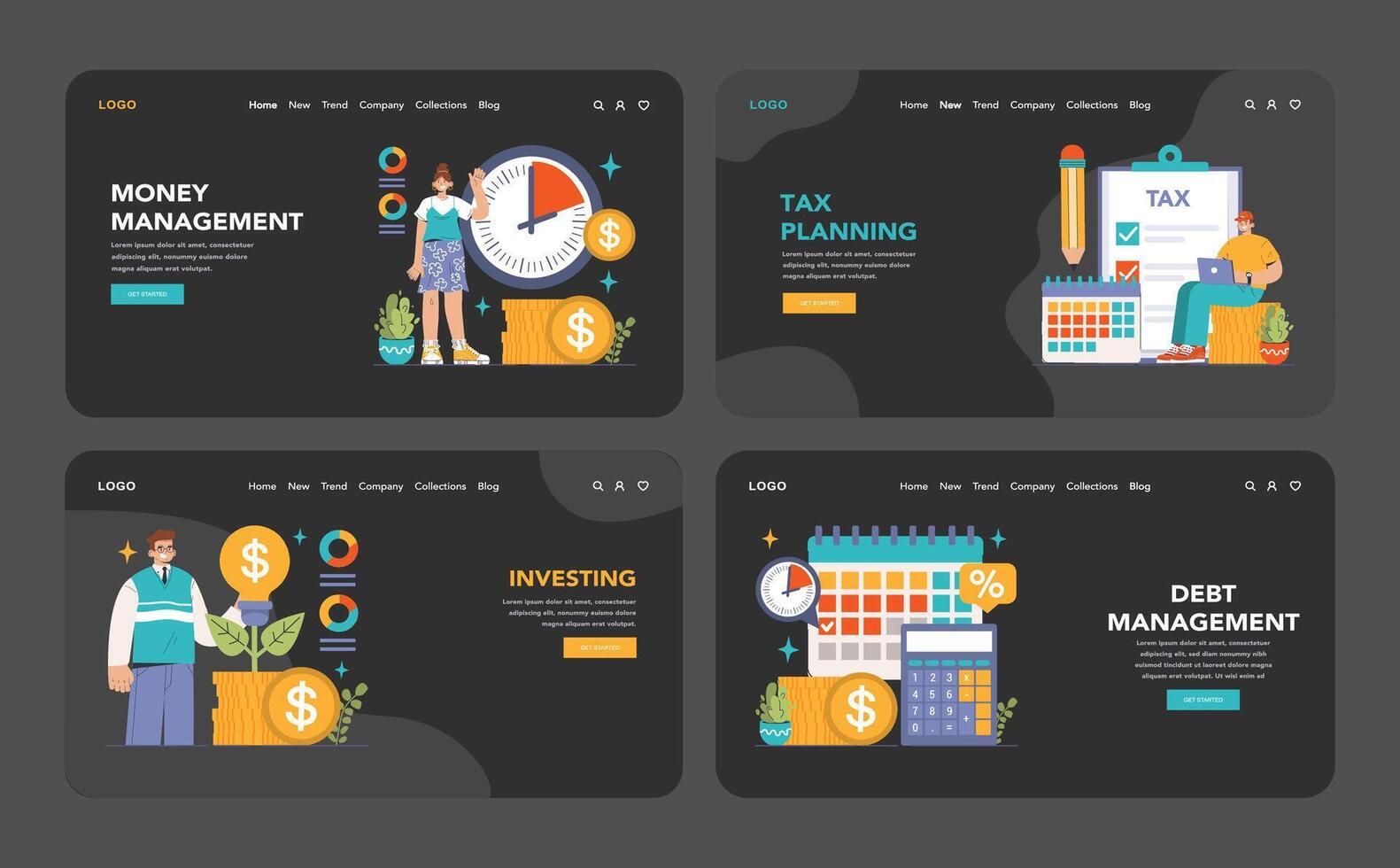 argent la gestion essentiel ensemble. plat vecteur illustration