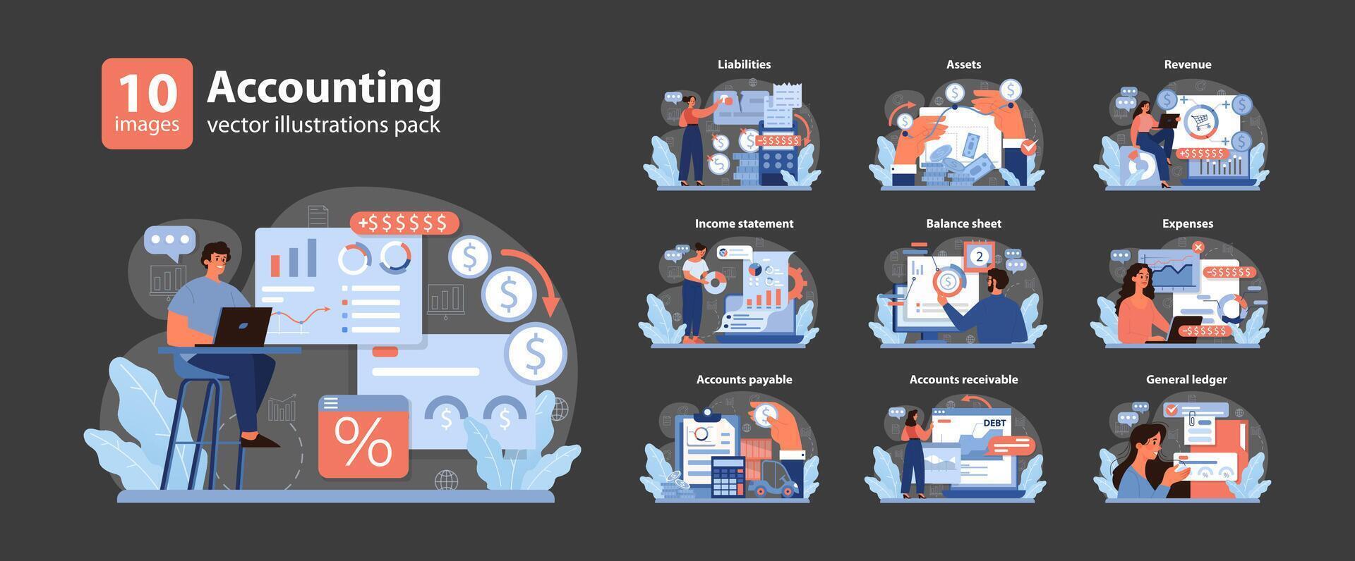 comptabilité ensemble. professionnels navigation la finance royaumes. vecteur