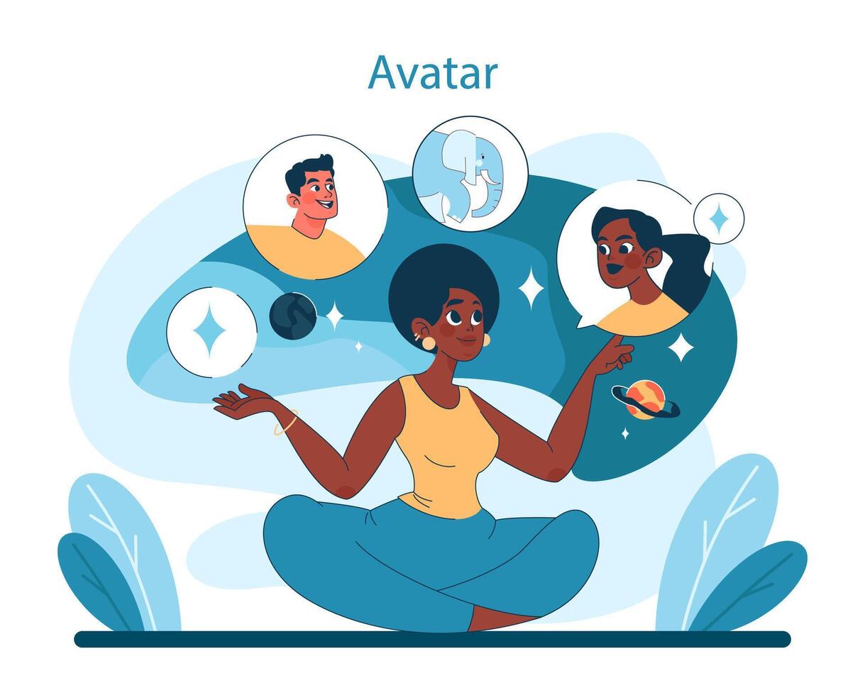 avatar création dans virtuel tourisme. une contenu créateur dessins diverse avatars vecteur