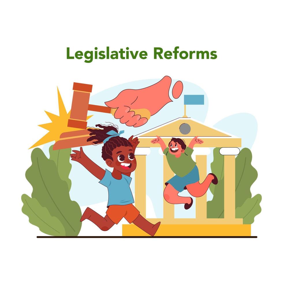 législatif les réformes pour enfant travail. plat vecteur illustration