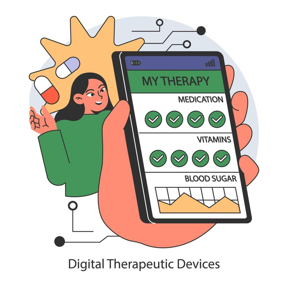 numérique thérapeutique dispositifs concept. plat vecteur illustration.