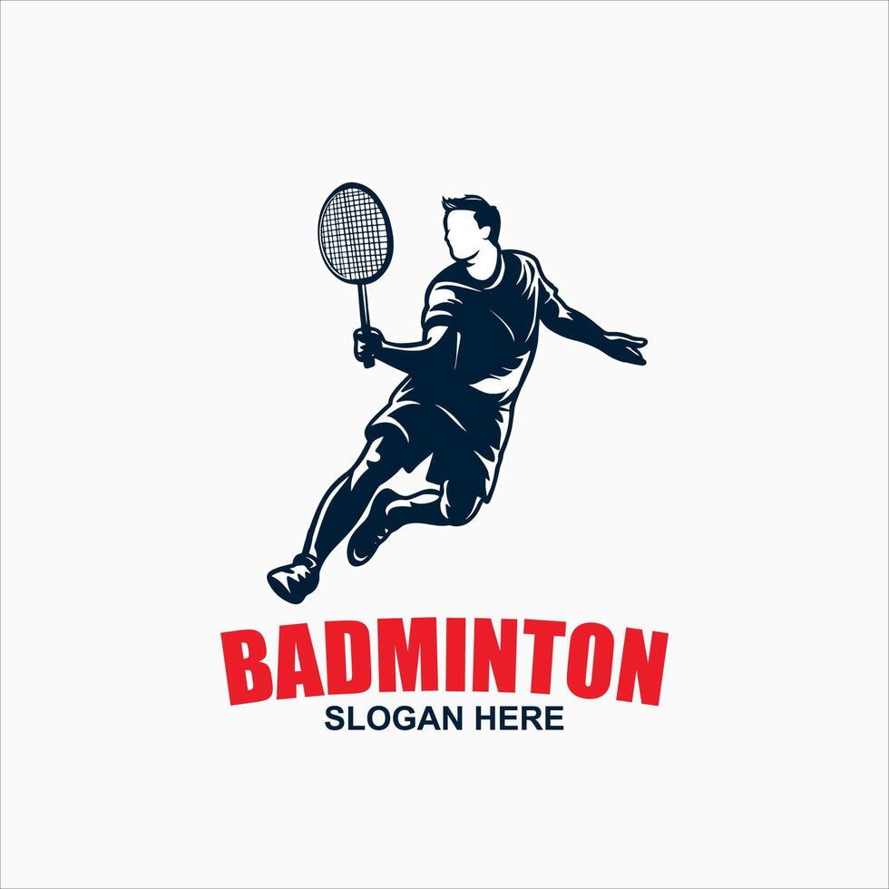 création de logo illustration smash de saut de badminton. modèle de conception de logo de joueur de badminton passionné moderne en action vecteur