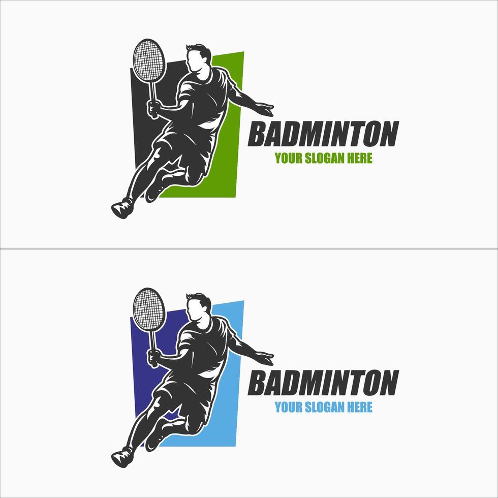 saut smash badminton silhouette création de logo vecteur