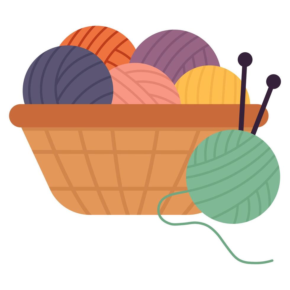 panier avec des balles de fil pour tricot. vecteur illustration