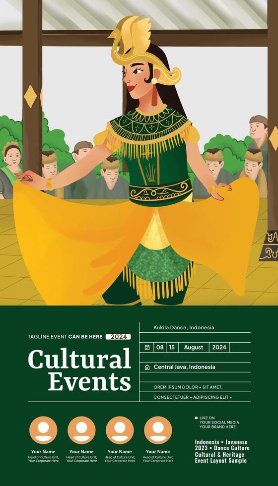 cellule ombragé main tiré illustration de indonésien culture kukila Danse surakarta vecteur