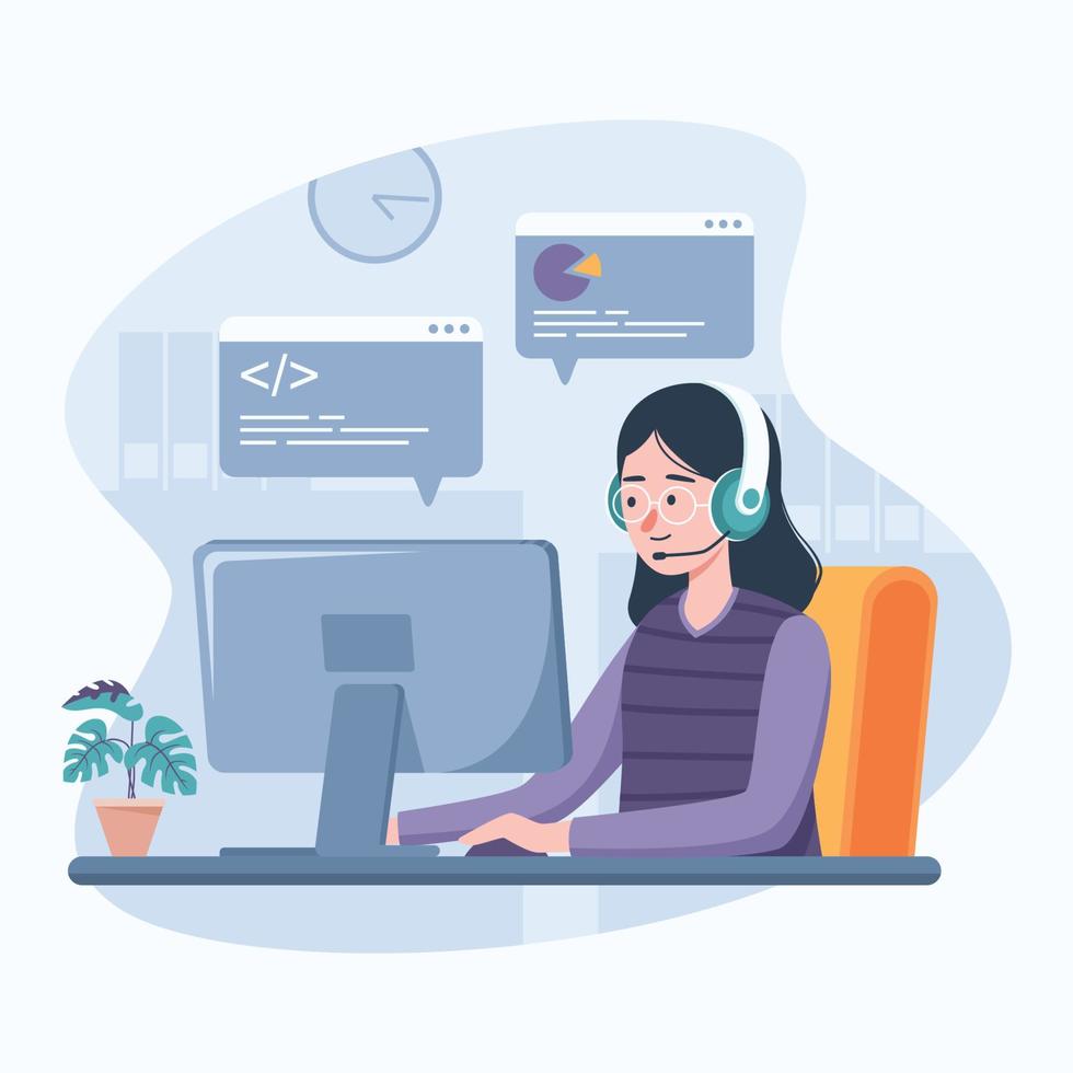 femme travaillant comme support informatique vecteur