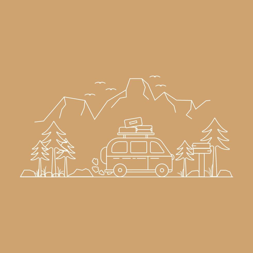 logo vecteur caravane route à le Montagne Facile concept rétro ancien autocollant et vêtements illustration