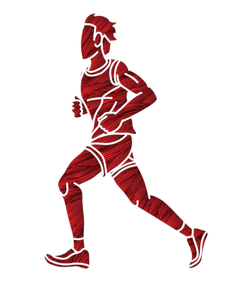 une homme fonctionnement action la vitesse mouvement marathon coureur dessin animé sport graphique vecteur