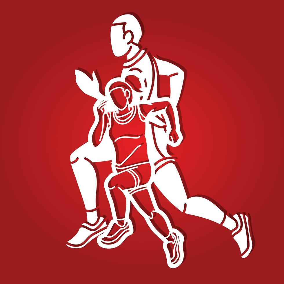 homme et femme coureur marathon dessin animé sport graphique vecteur
