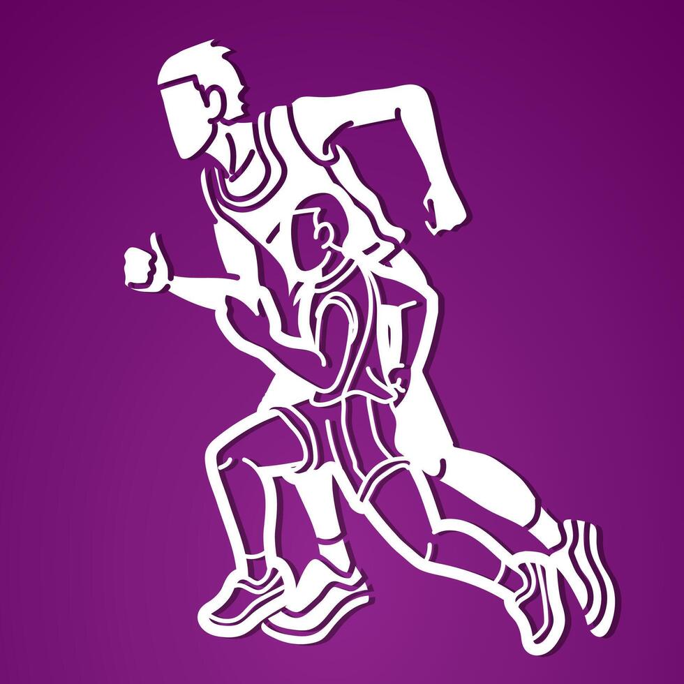 Hommes fonctionnement mélanger action la vitesse mouvement marathon coureur dessin animé sport graphique vecteur