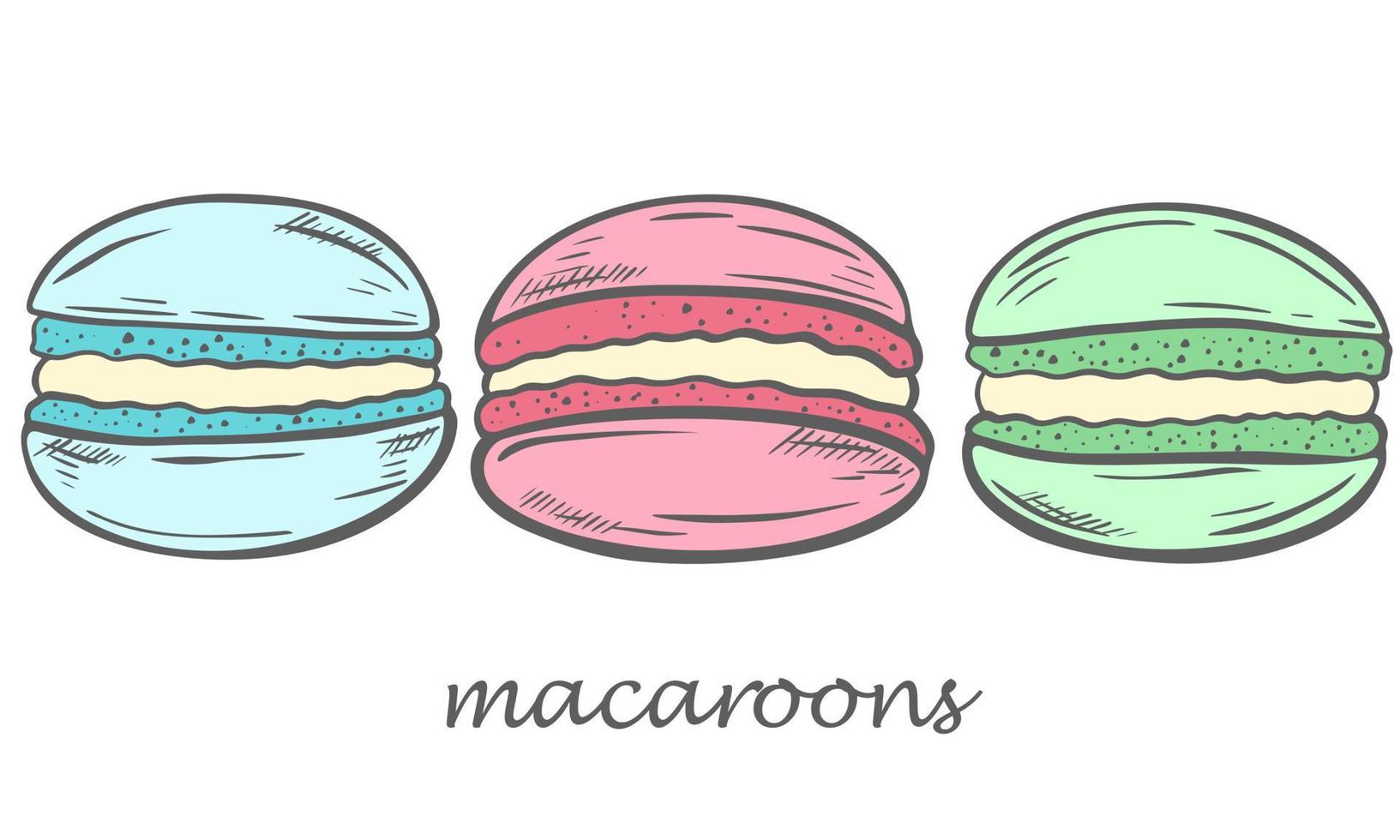 ensemble de macarons bleu rouge vert couleurs délicates dessinés à l'illustration vectorielle vecteur