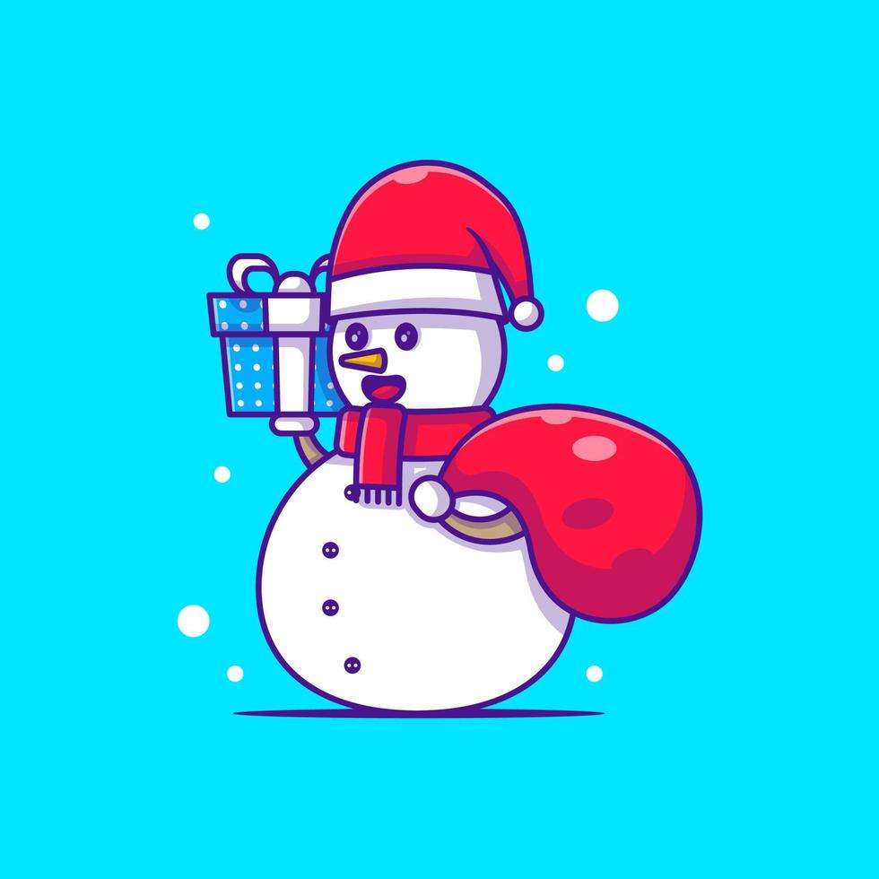 bonhomme de neige caractère illustration livraison cadeau de Noël. joyeux Noël vecteur