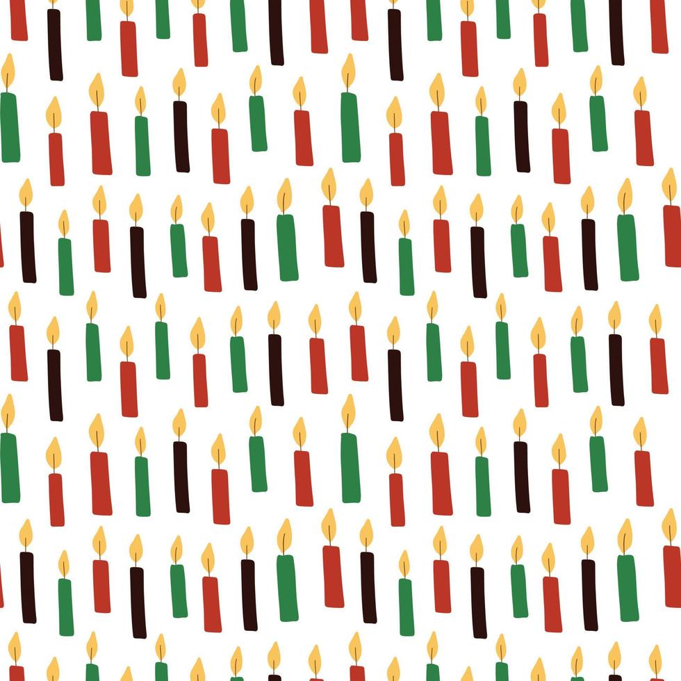 Joli modèle sans couture de kwanzaa avec sept bougies kinara aux couleurs traditionnelles africaines - noir, rouge, vert sur blanc. conception de fond de célébration du festival de vacances vecteur kwanzaa