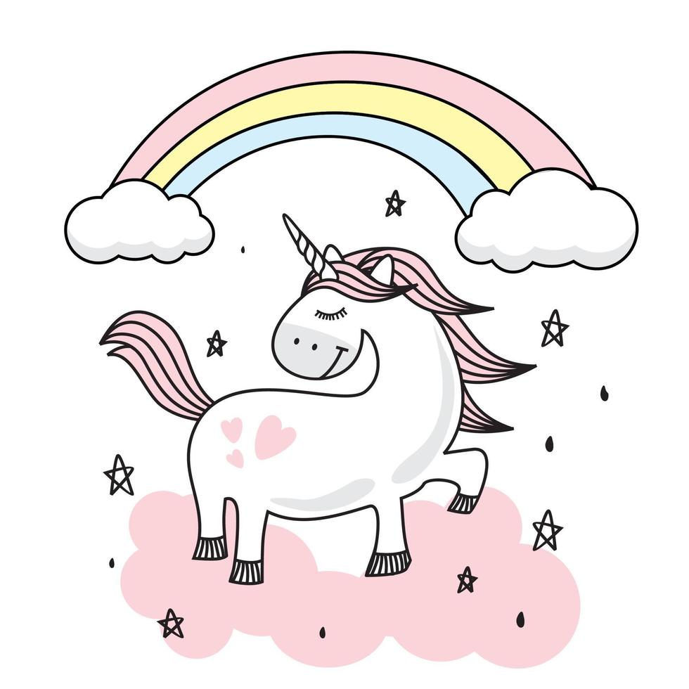 licorne rose doodle arc-en-ciel vecteur