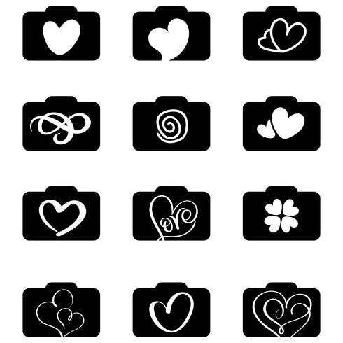 ensemble de logos d&#39;icônes de photographie pour mariage d&#39;amour. Illustration vectorielle EPS10 vecteur