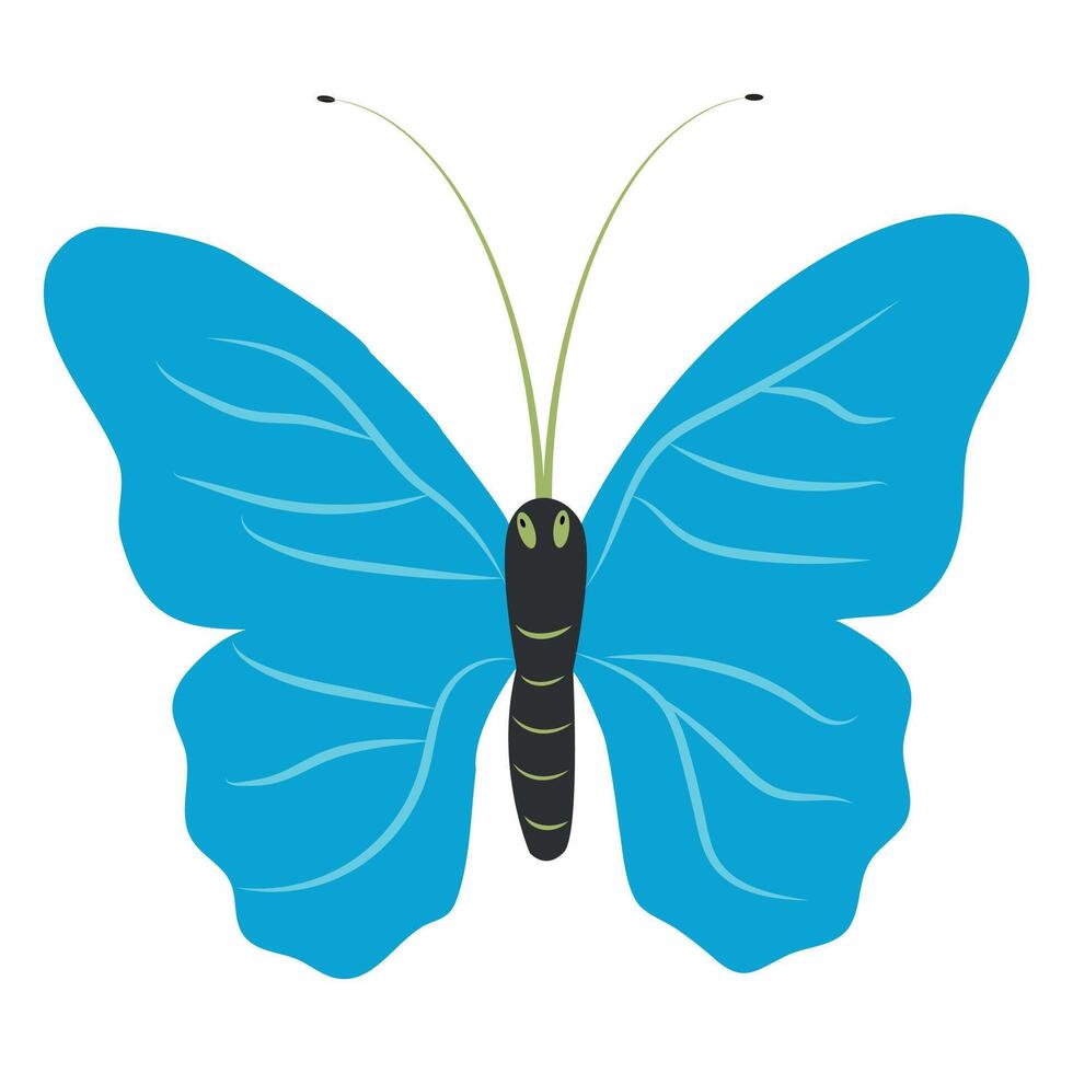 une papillon avec tendu brillant bleu ailes, Haut voir, une migratoire insecte personnifiant été et le beauté de la nature. vecteur