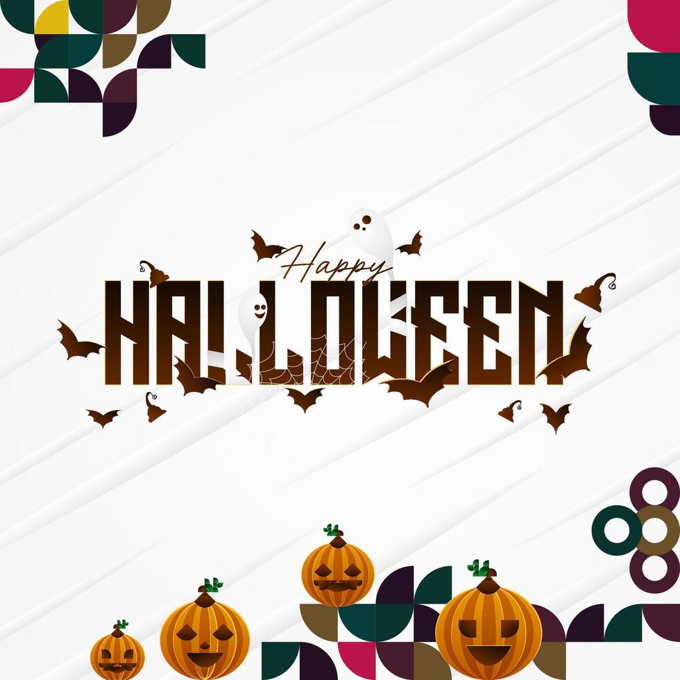 content Halloween Contexte dans géométrique style. content Halloween couverture avec citrouilles, araignée toiles et typographie. adapté pour affiches, salutation cartes et fête invitations pour Halloween célébrations vecteur