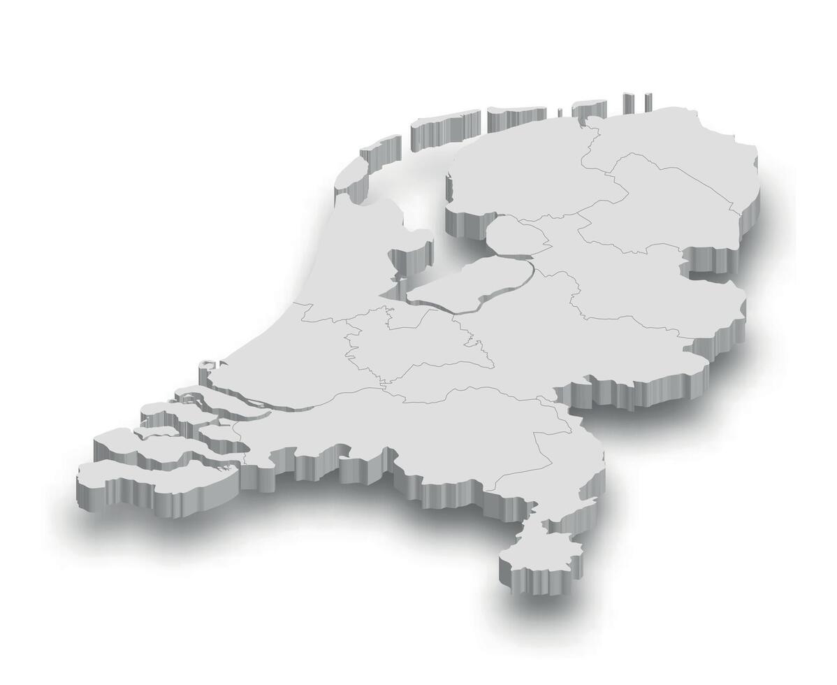 3d Pays-Bas blanc carte avec Régions isolé vecteur