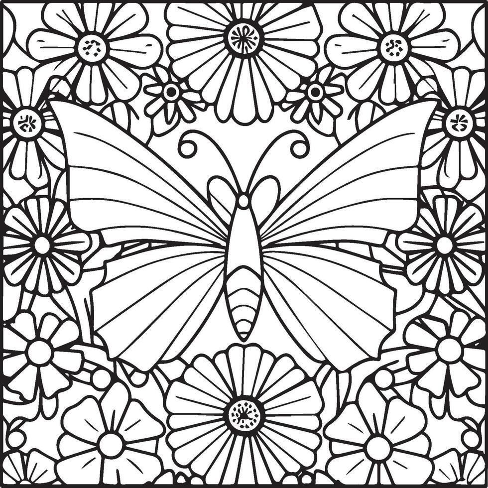 papillons et fleurs coloration pages pour coloration livre vecteur