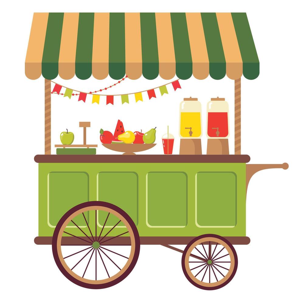 une Les agriculteurs fruit Chariot. local nourriture à le stalle à le Les agriculteurs équitable. vecteur illustré clipart.