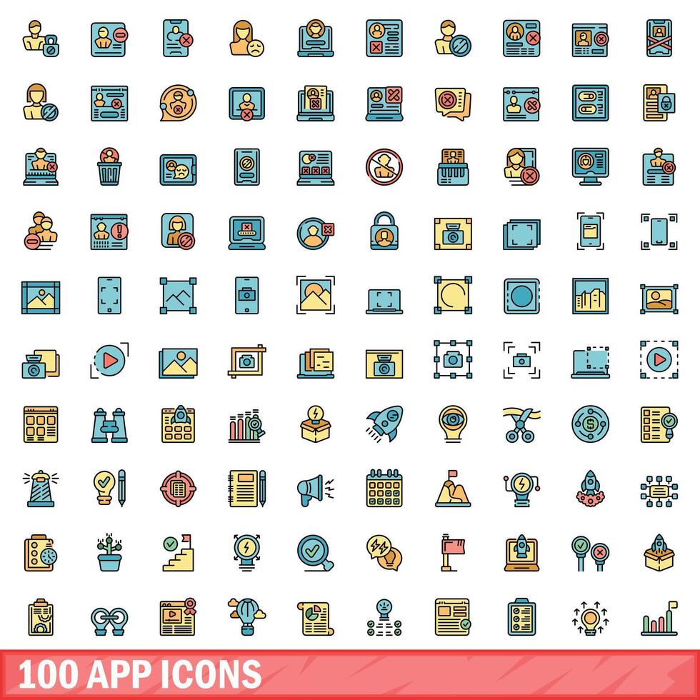 100 app Icônes ensemble, Couleur ligne style vecteur