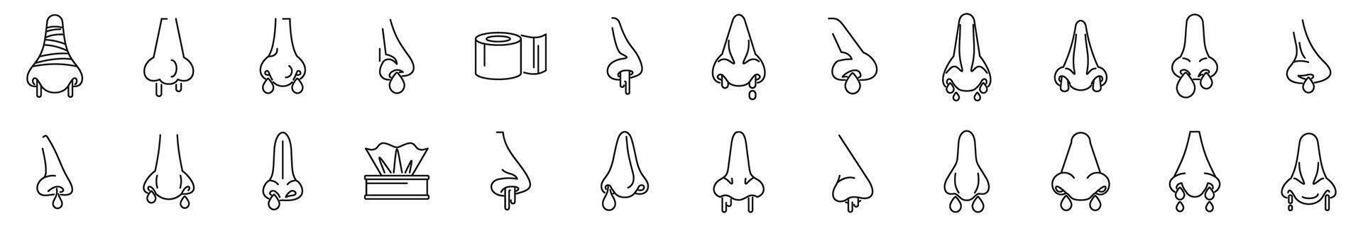 saignement de nez Icônes ensemble contour vecteur. femme santé épistaxis vecteur