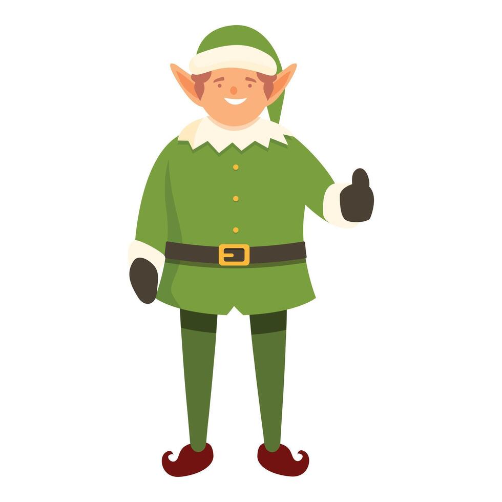 petit elfe pouce en haut icône dessin animé vecteur. content de fête sourire vecteur