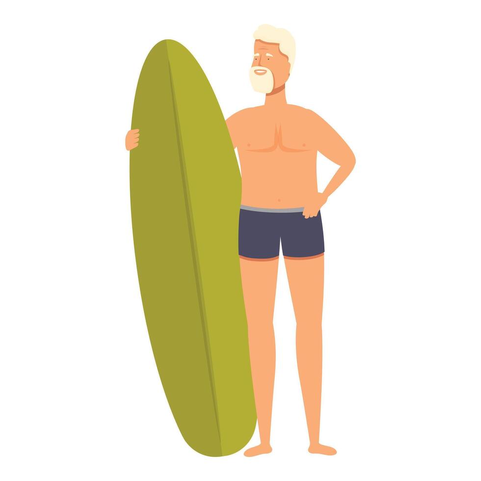 Sénior homme surfeur icône dessin animé vecteur. été vacances vecteur