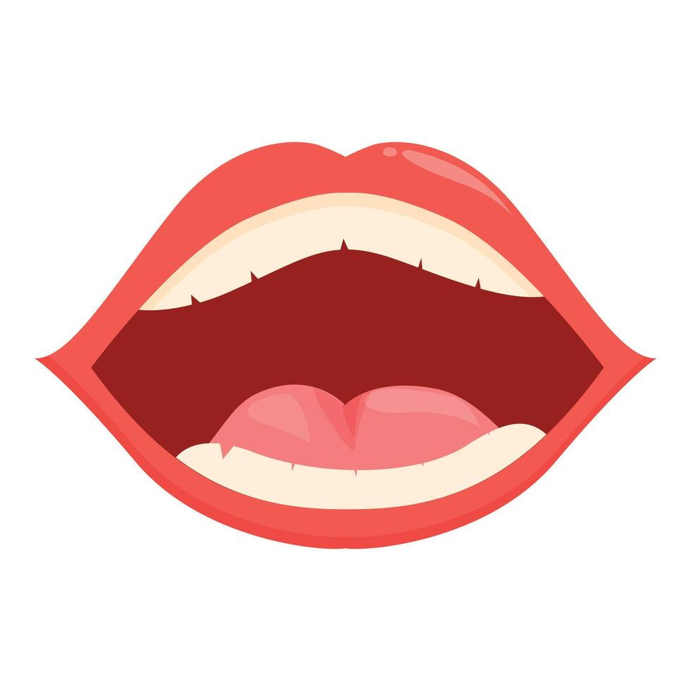 ouvert bouche avec rouge lèvres icône dessin animé vecteur. parler Nouveau mot vecteur