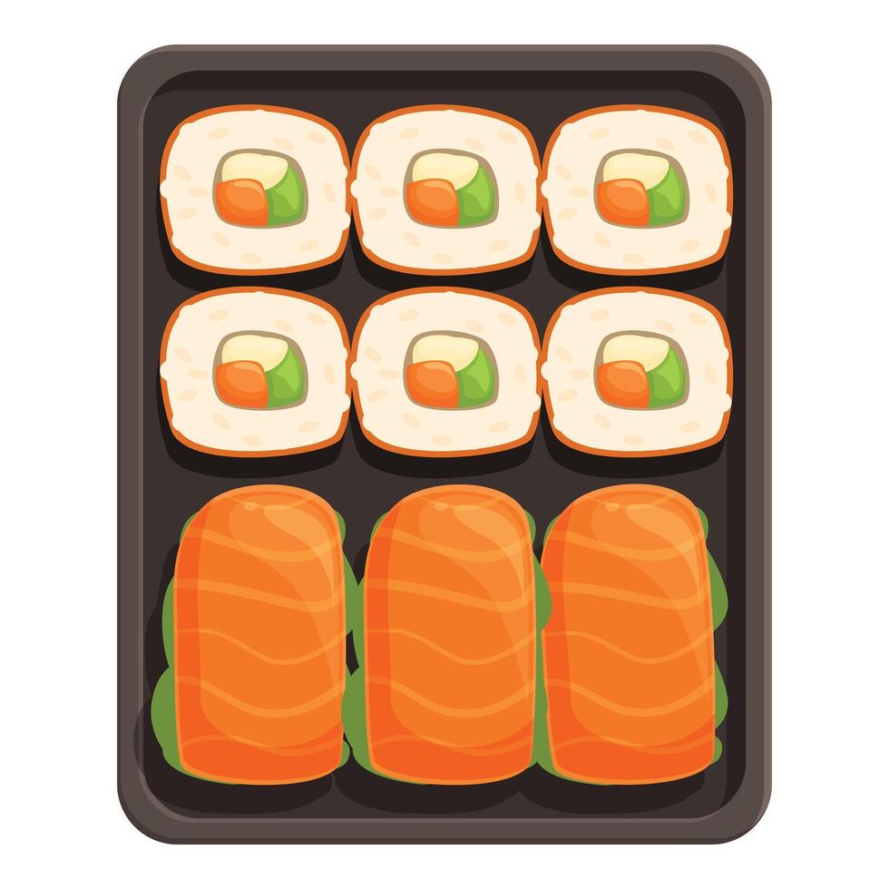 Sushi boîte produit icône dessin animé vecteur. courrier livraison repas vecteur