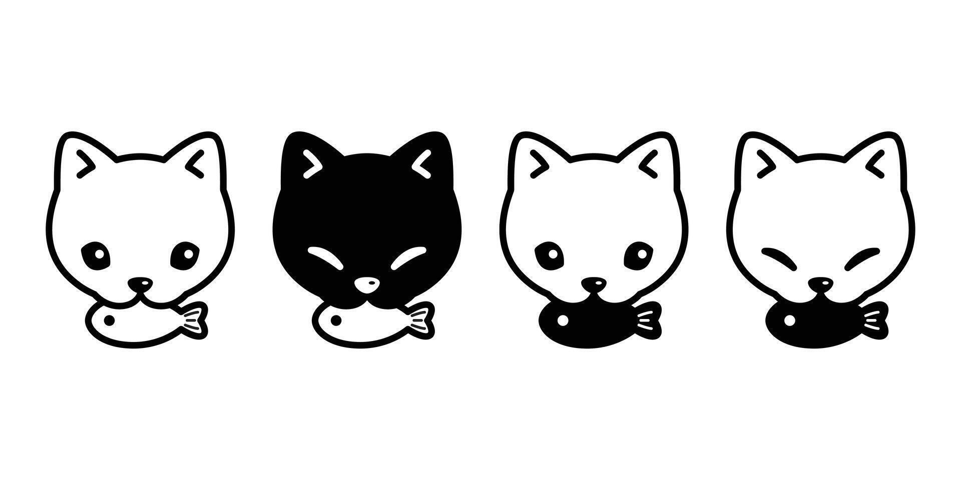 chat vecteur icône chaton en mangeant poisson calicot tête visage animal de compagnie logo symbole personnage dessin animé griffonnage illustration conception