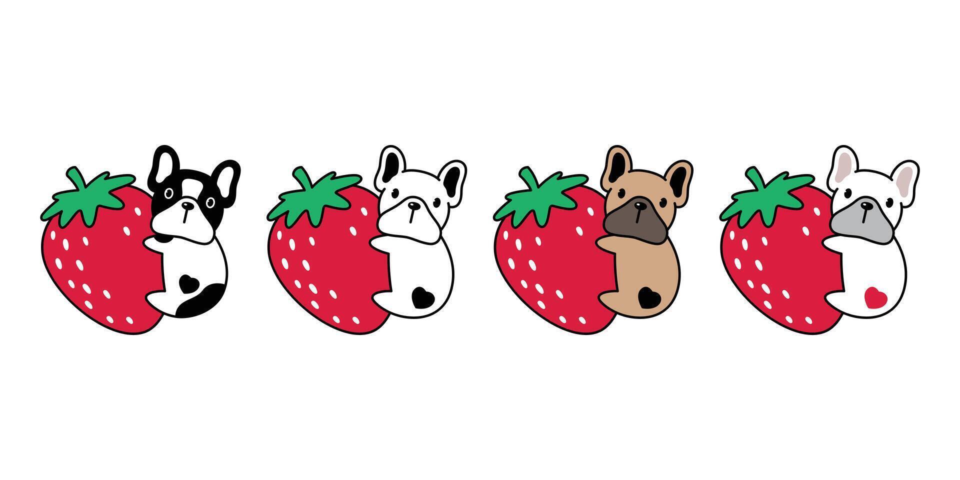 chien vecteur français bouledogue icône fraise cœur dessin animé personnage symbole griffonnage illustration conception