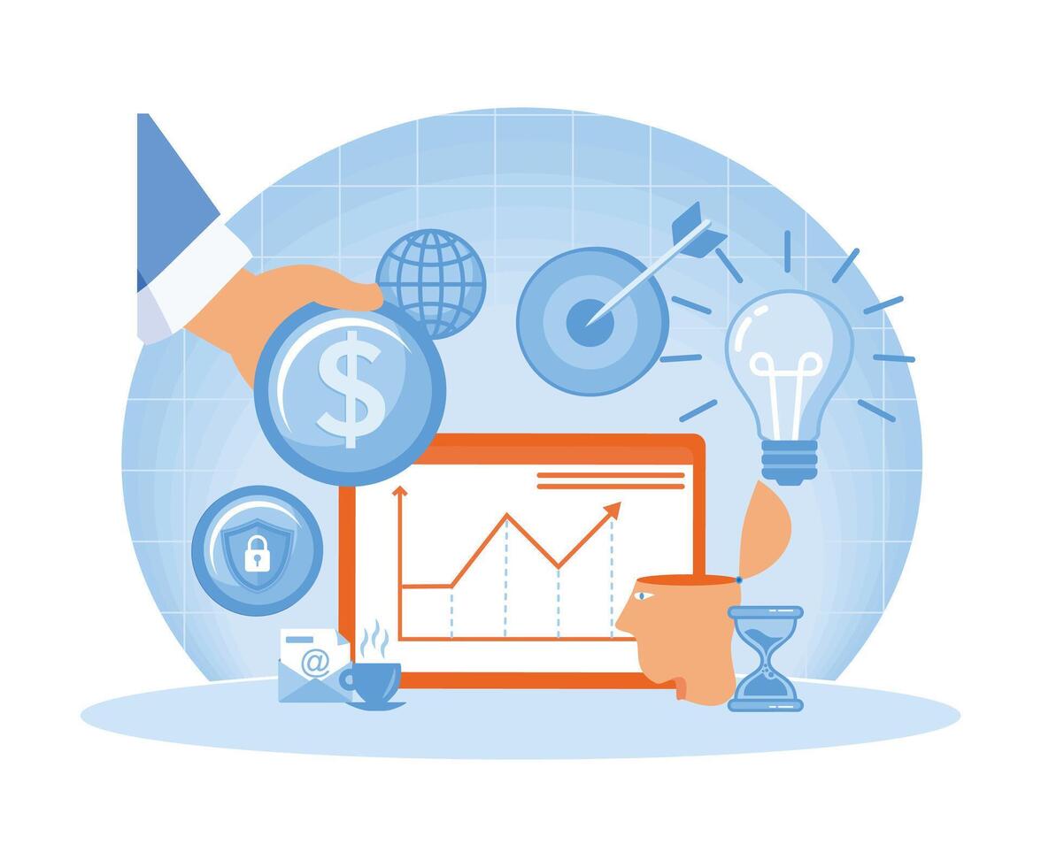 financier investissements, commercialisation, analyse, Sécurité de dépôts, garantie de Sécurité financier des économies et argent chiffre d'affaires. investissement dans innovation. plat vecteur moderne illustration