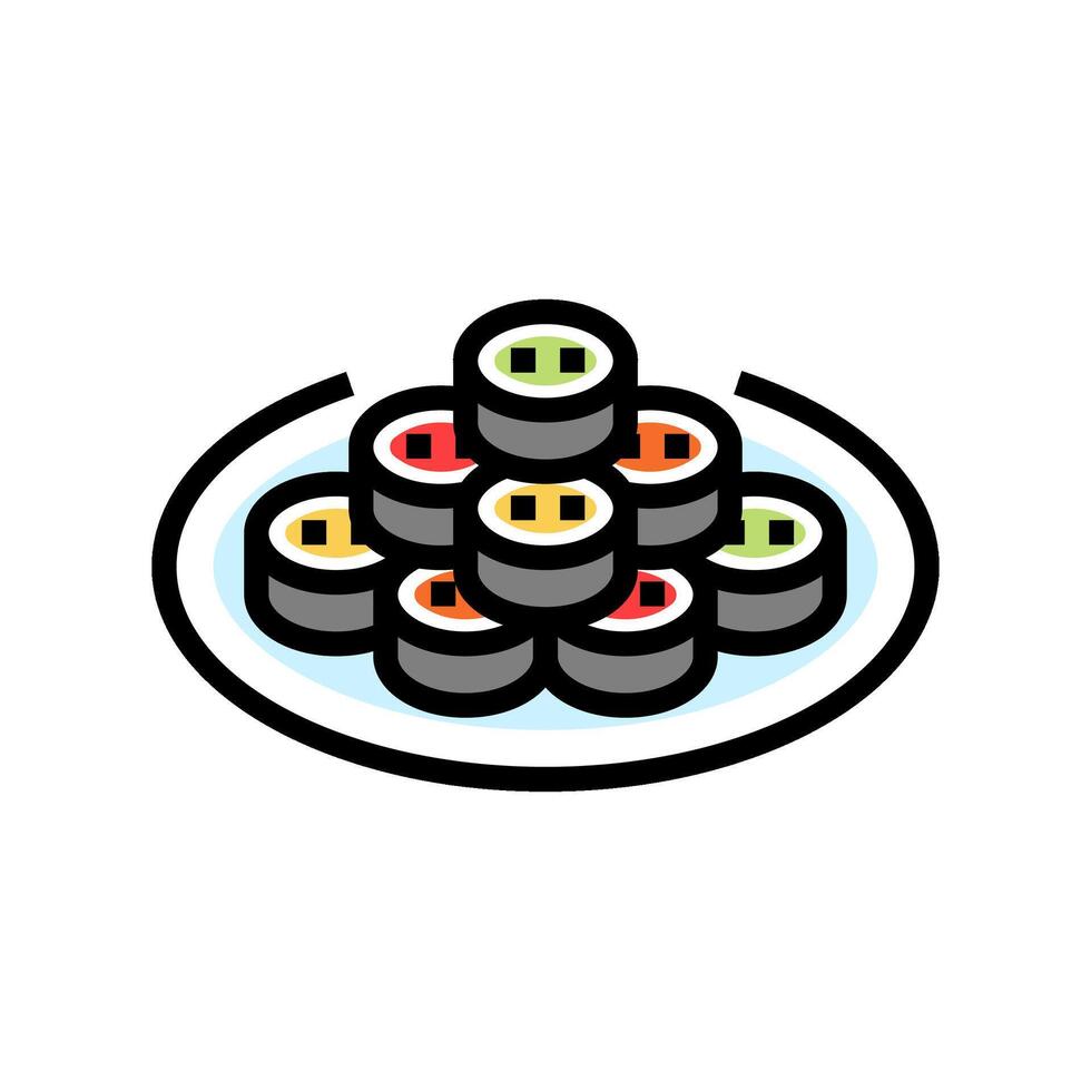 kimbap Rouleaux coréen cuisine Couleur icône vecteur illustration