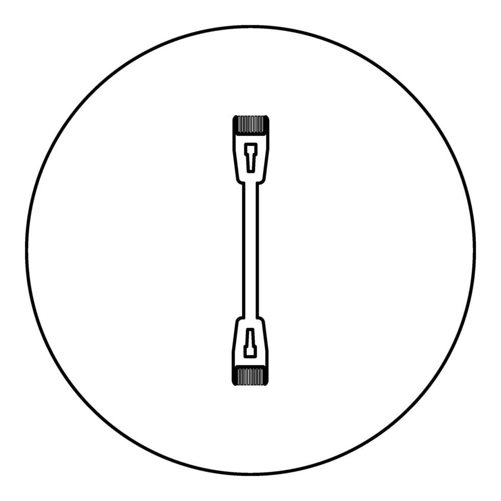 pièce câble chemin corde ethernet La technologie rj45 net concept icône dans cercle rond noir Couleur vecteur illustration image contour contour ligne mince style