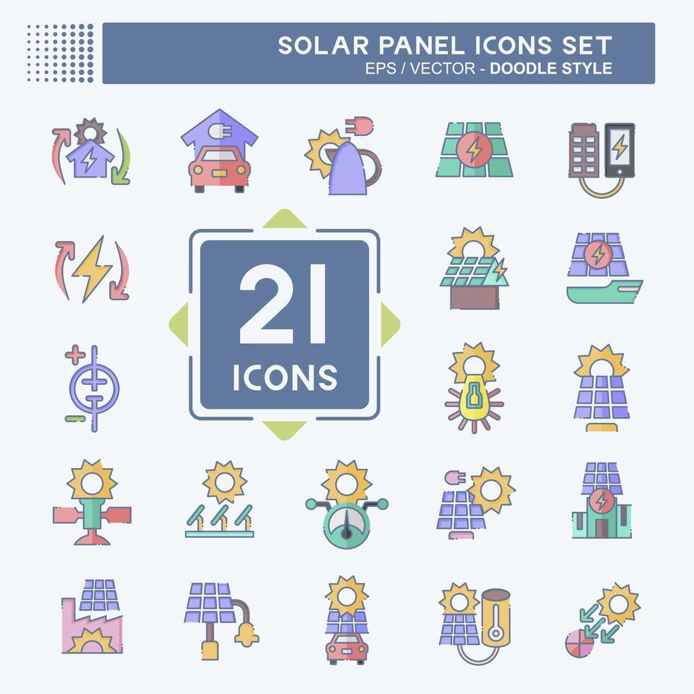 icône ensemble solaire panneau. en relation à écologie symbole. griffonnage style. Facile conception illustration. vecteur