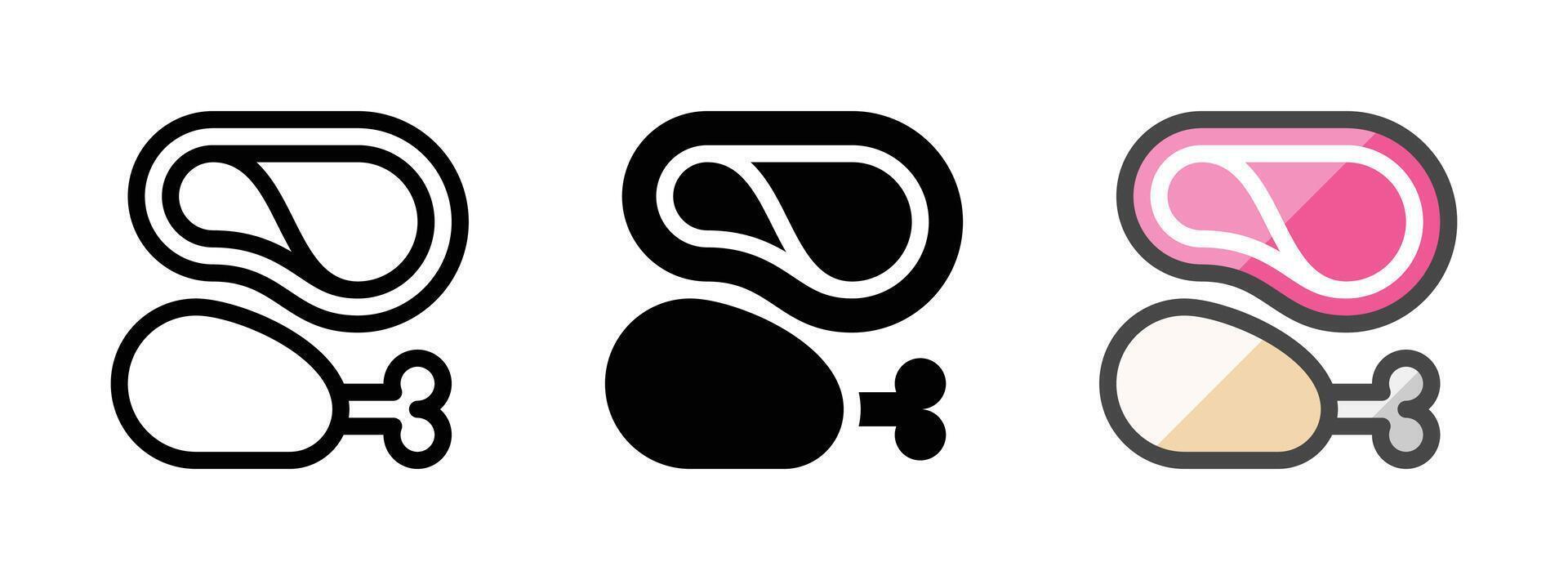 polyvalent viandes vecteur icône dans contour, glyphe, rempli contour style