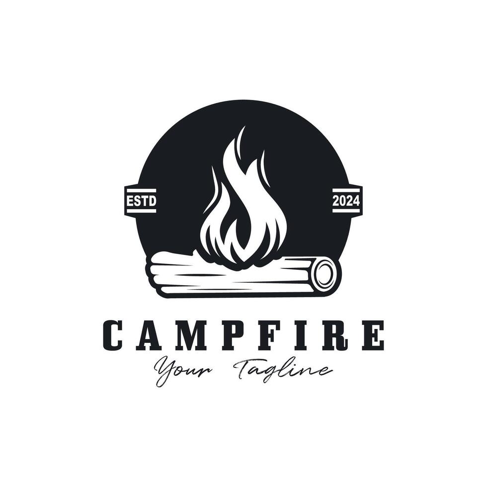 ancien feu de camp logo conception, camping vecteur. logo pour camping , aventure faune , feu de camp et région sauvage vecteur