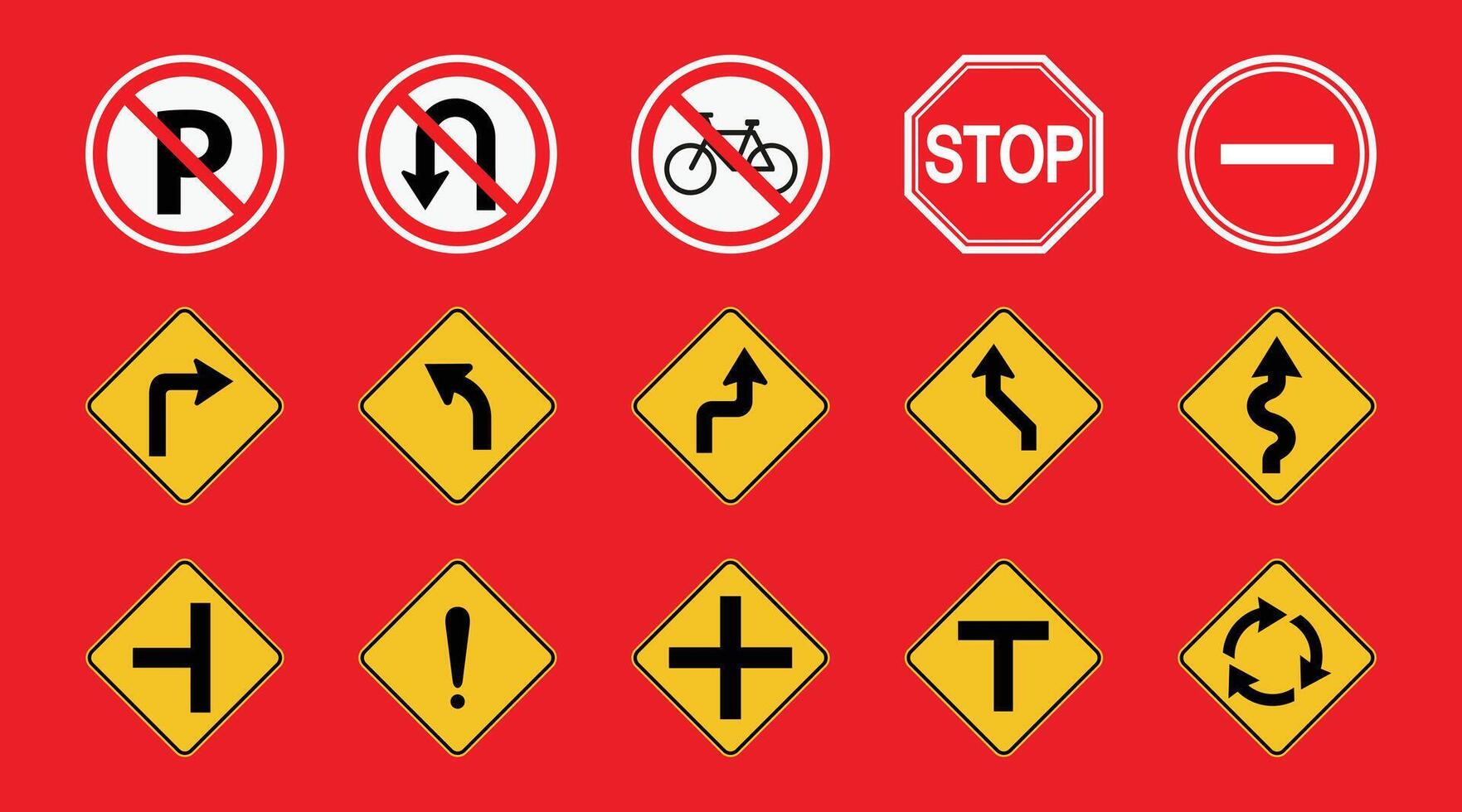 ensemble de route panneaux, La Flèche mise en garde ou danger signe, direction icône et information, transport rue signe vecteur