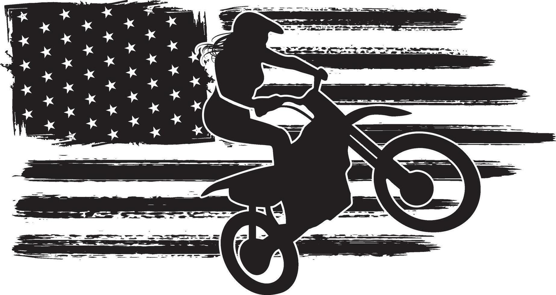 une saleté bicyclette motocross fille silhouette avec américain drapeau avec le soutien de américain femmes motocross cette rivaliser dans le sport. vecteur