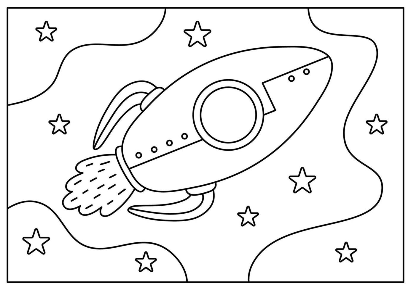 fusée dans espace coloration page pour enfant imprimable vecteur