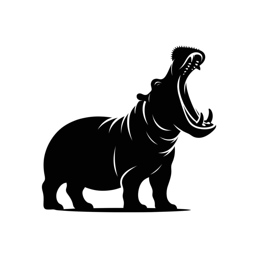 majestueux mammifère africain hippopotame rugissement silhouette vecteur illustration