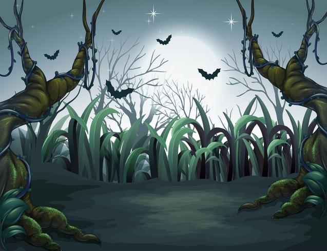 Nuit noire effrayante en forêt vecteur