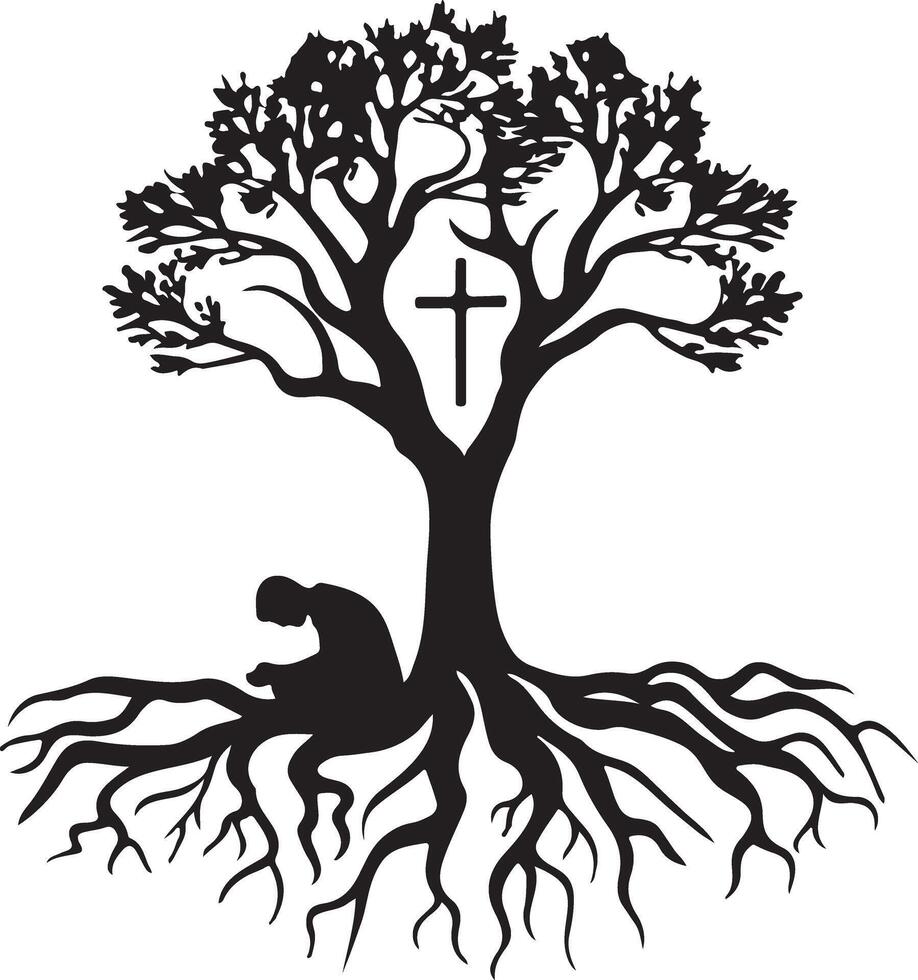 conception logo Christian traverser et arbre vecteur