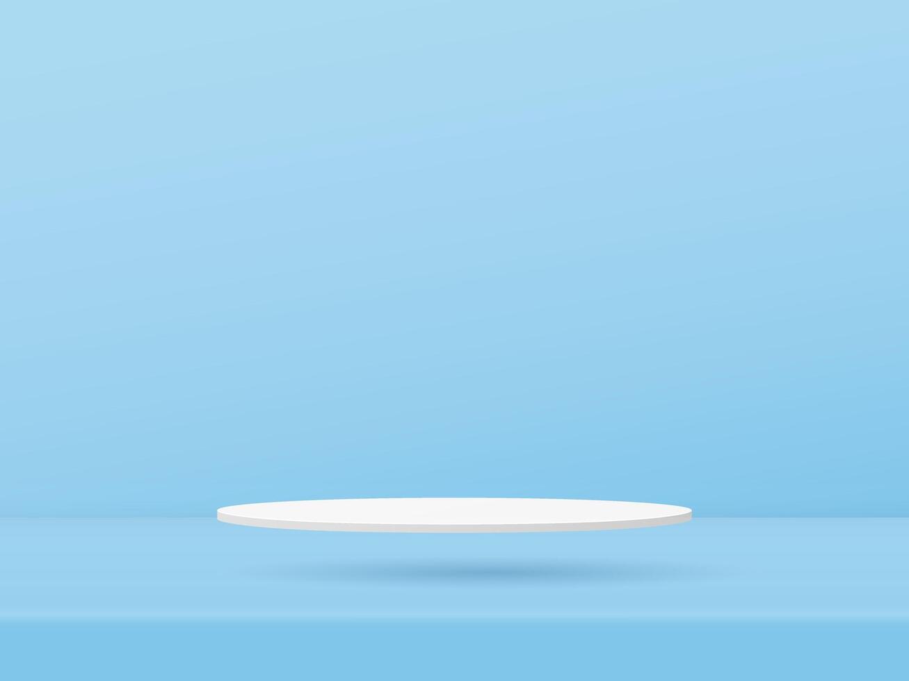 3d blanc podium vitrine est flottant sur le sol coloré bleu Contexte conception. vecteur papier art illustration