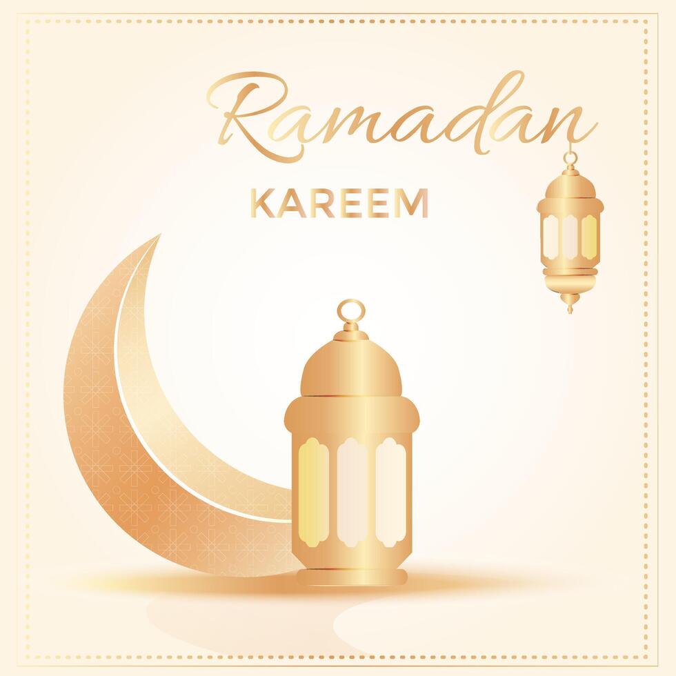 islamique salutations Ramadan kareem carte conception avec d'or croissant lune et lanterne. luxe Contexte pour affiches, bannières, salutation cartes. vecteur illustration pour musulman le banquet de Ramadan mois.